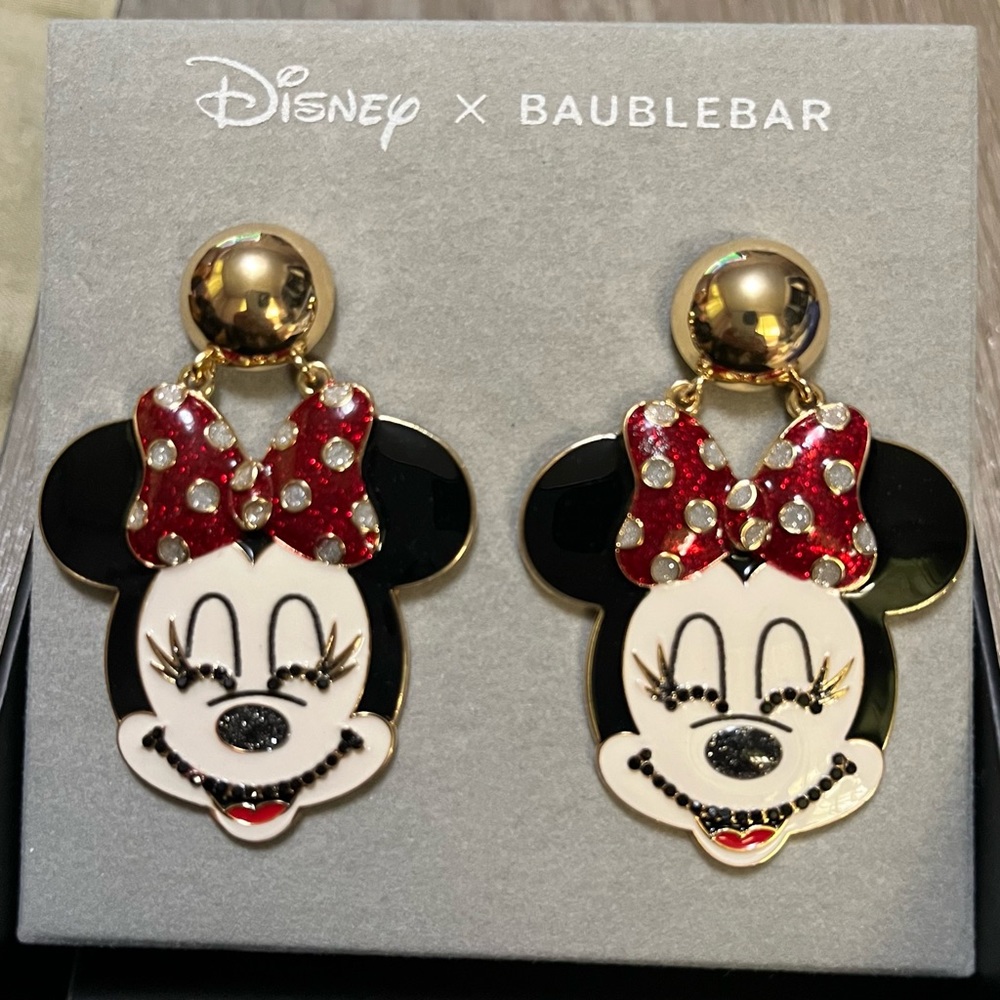 BaubleBar X Disney Minnie Mouse Glittery Statement Dangle Earrings NEW